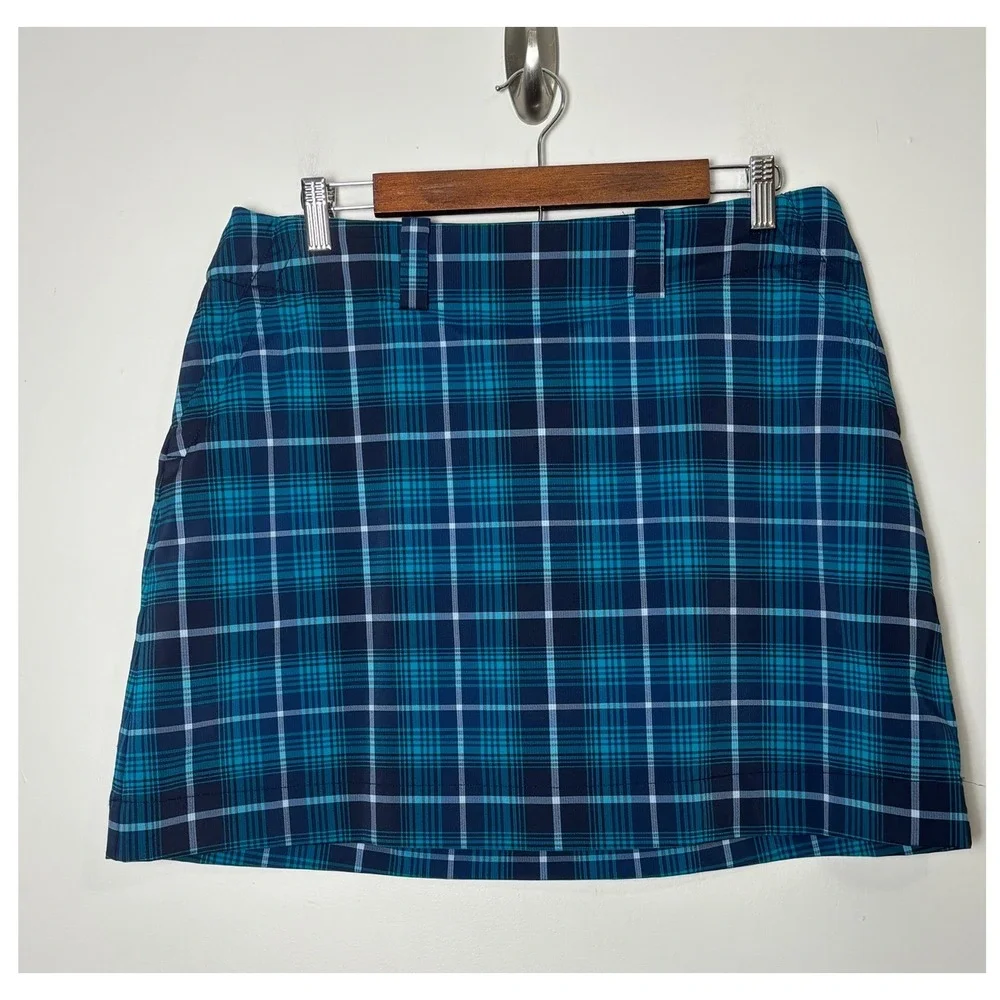 Nike Dri-Fit Womens Golf Skort 12 Blue Plaid Athletic Skirt Preppy Golf Tennis